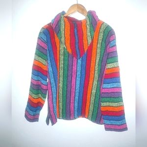 Franks M Bright Candy Striped Serape Hoodie Pullover Top